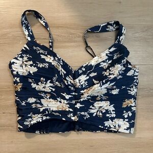 Abercrombie Navy Floral Silk crop top